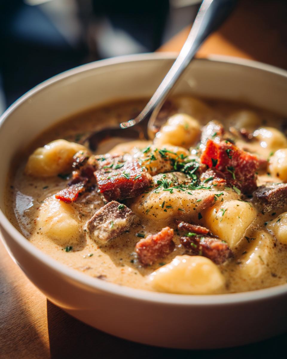Beef Bacon Cheddar Gnocchi Soup - detail 2