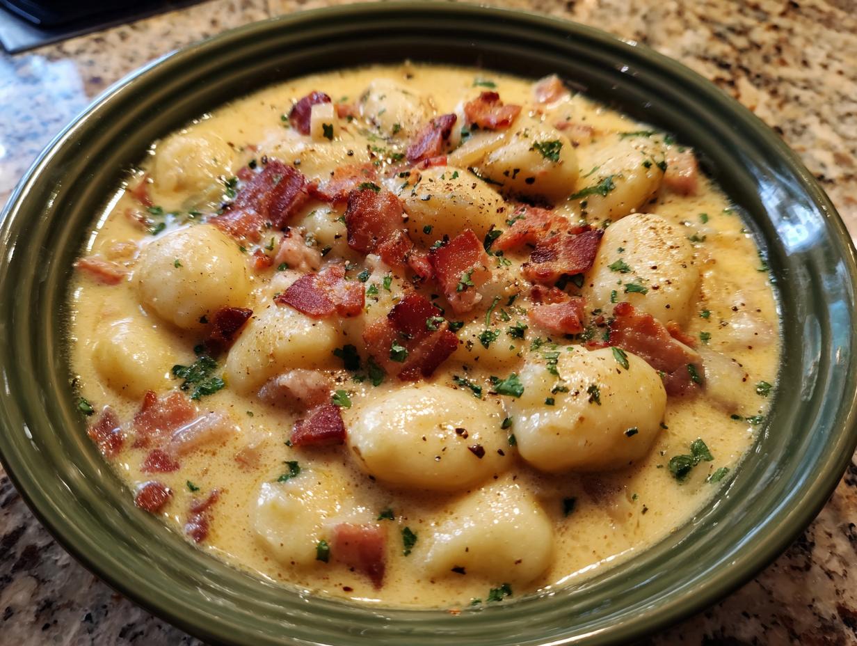 Amazing Beef Bacon Cheddar Gnocchi Soup Recipe