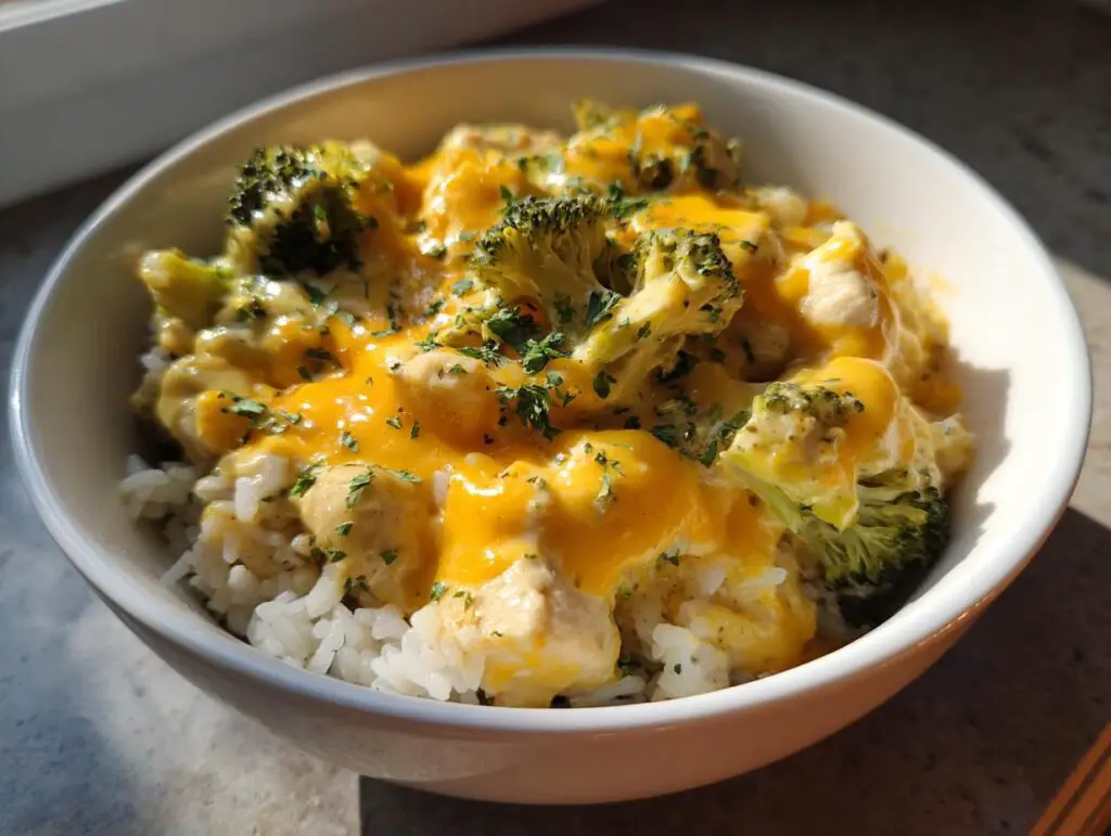 Cheesy Broccoli Chicken Rice Comfort Bowl