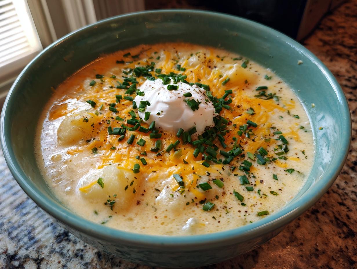 Hearty Cheddar Garlic Herb Potato Soup is pure comfort
