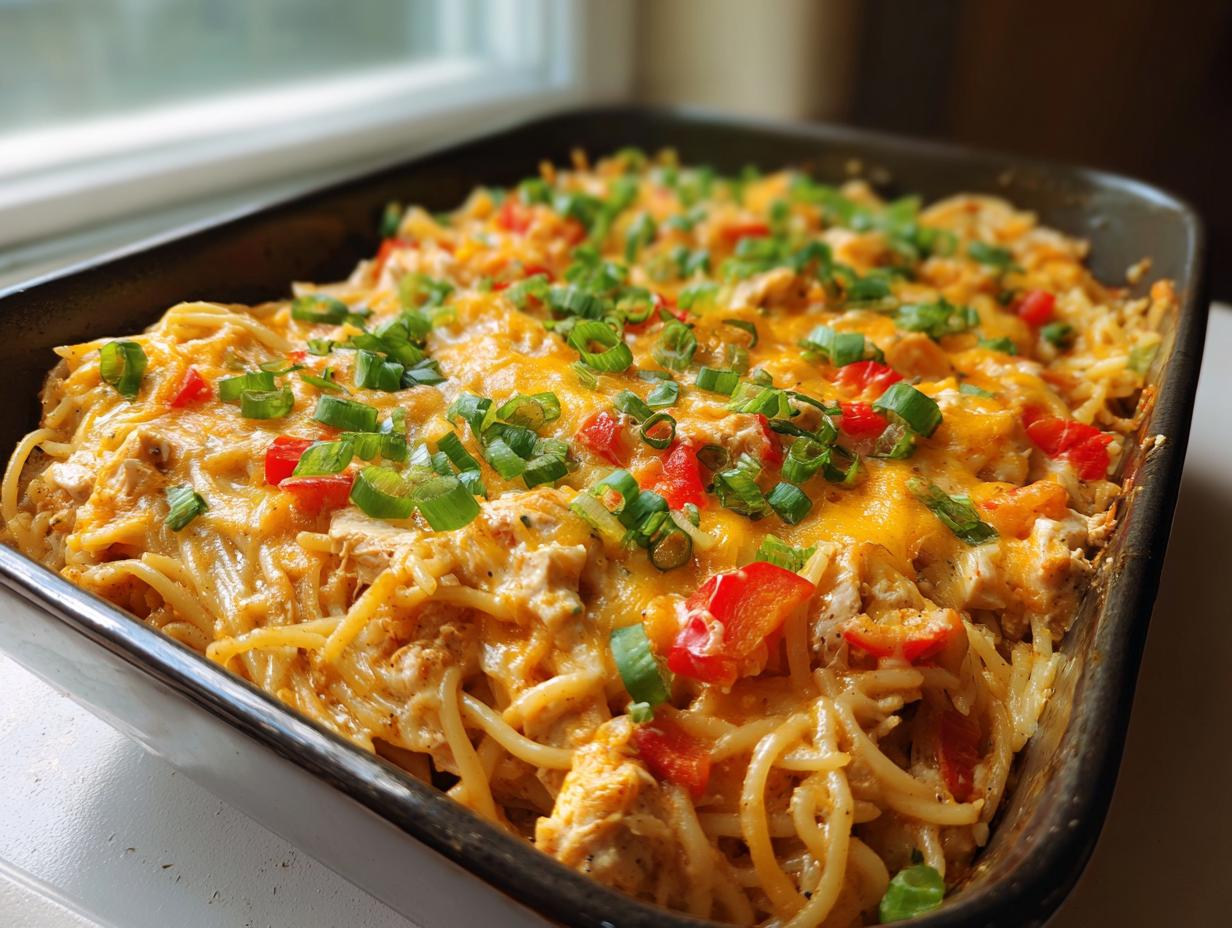 Amazing Spicy Southern Cheesy Chicken Spaghetti Casserole