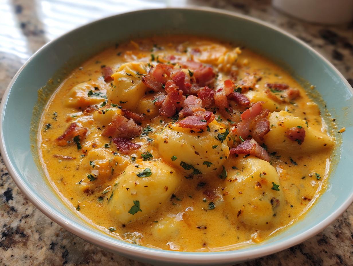 Amazing 15-min Cheddar Gnocchi Soup bliss