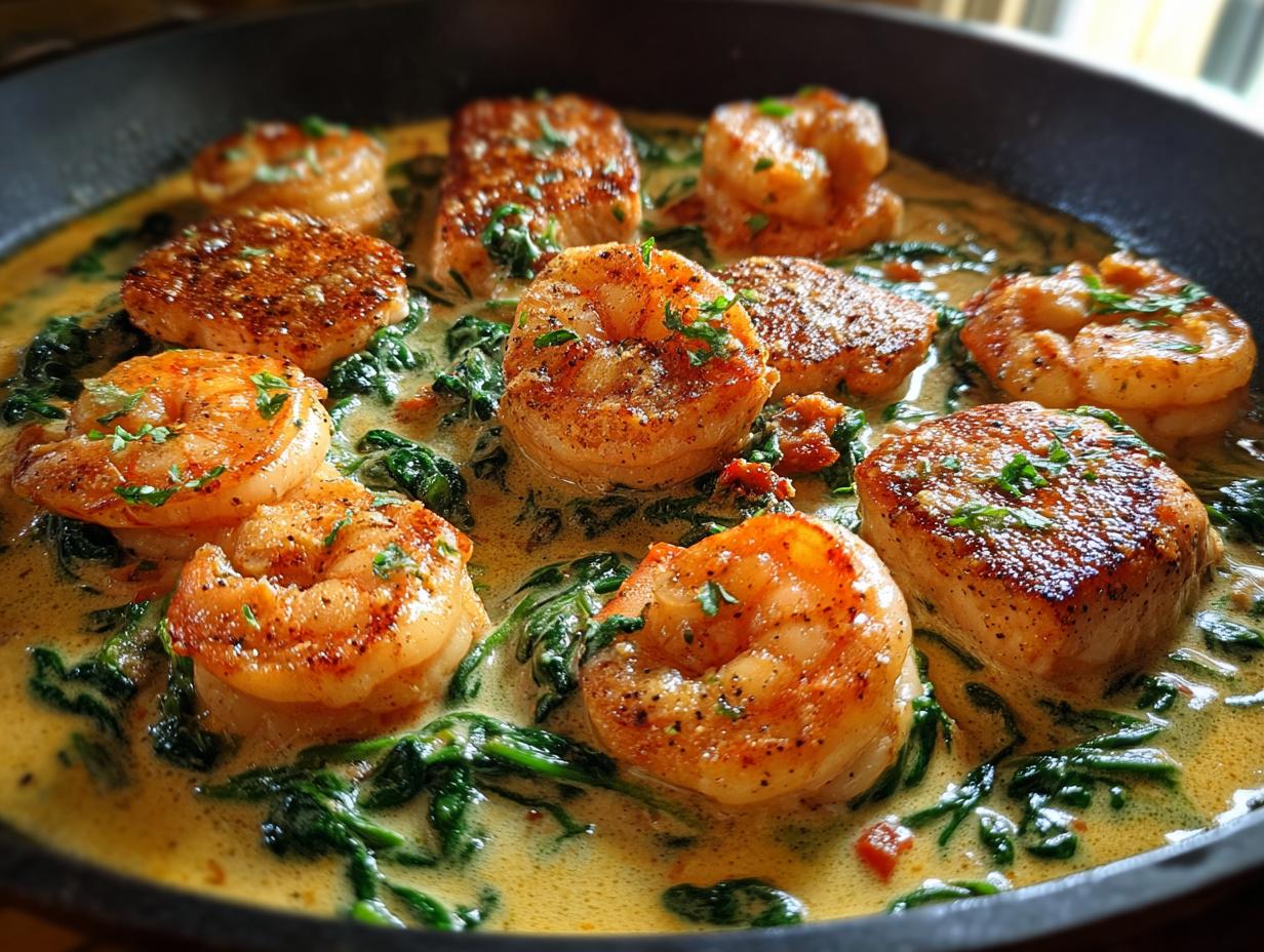 Amazing 30-Minute Creamy Shrimp And Salmon Skillet Dinner