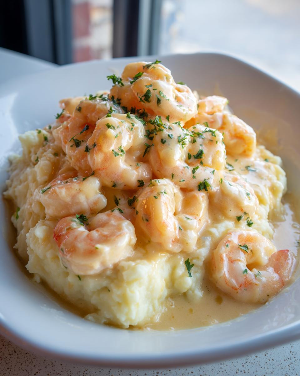 Creamy garlic shrimp over mashed potatoes - detail 1