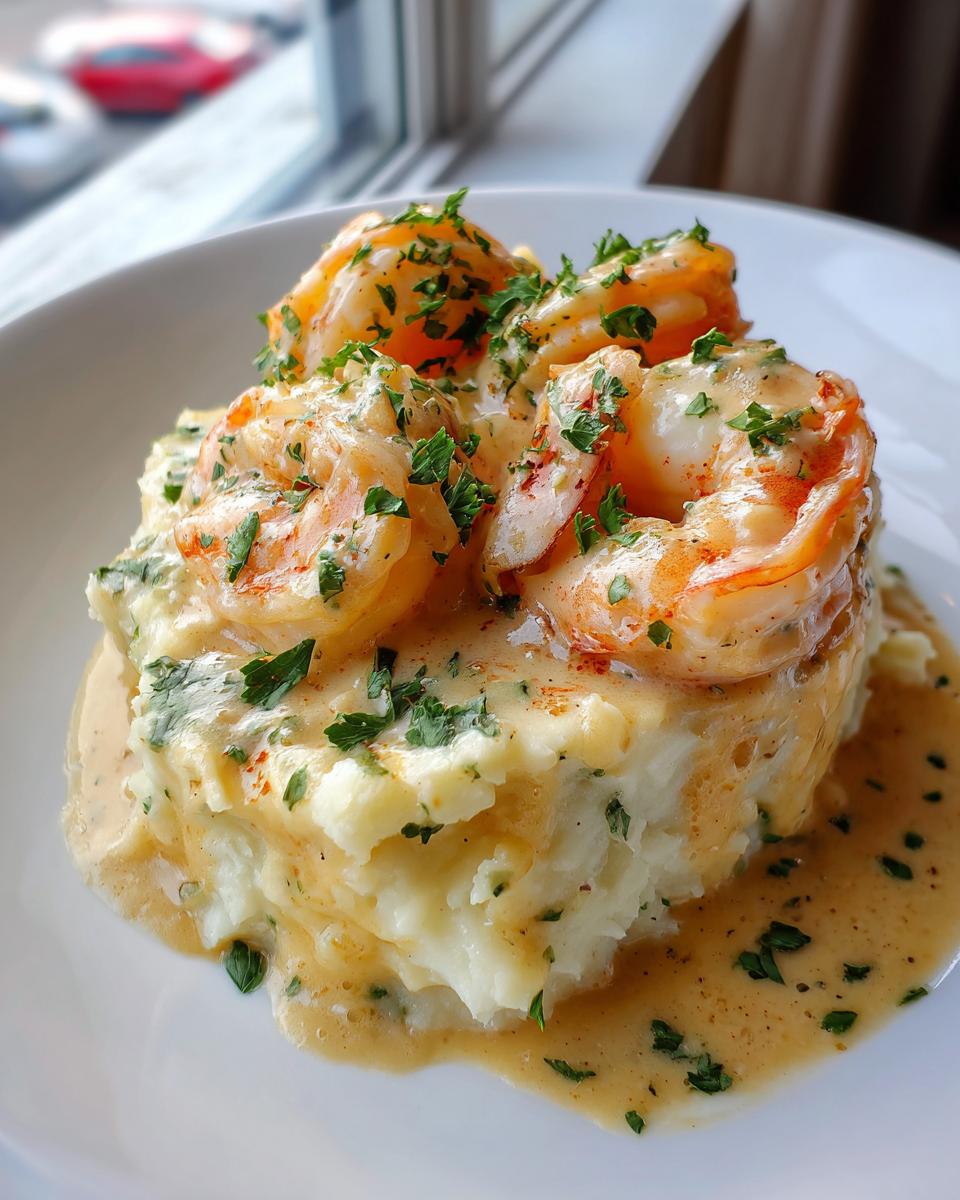 Creamy garlic shrimp over mashed potatoes - detail 2