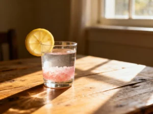 Finished pink salt fasting drink in glass