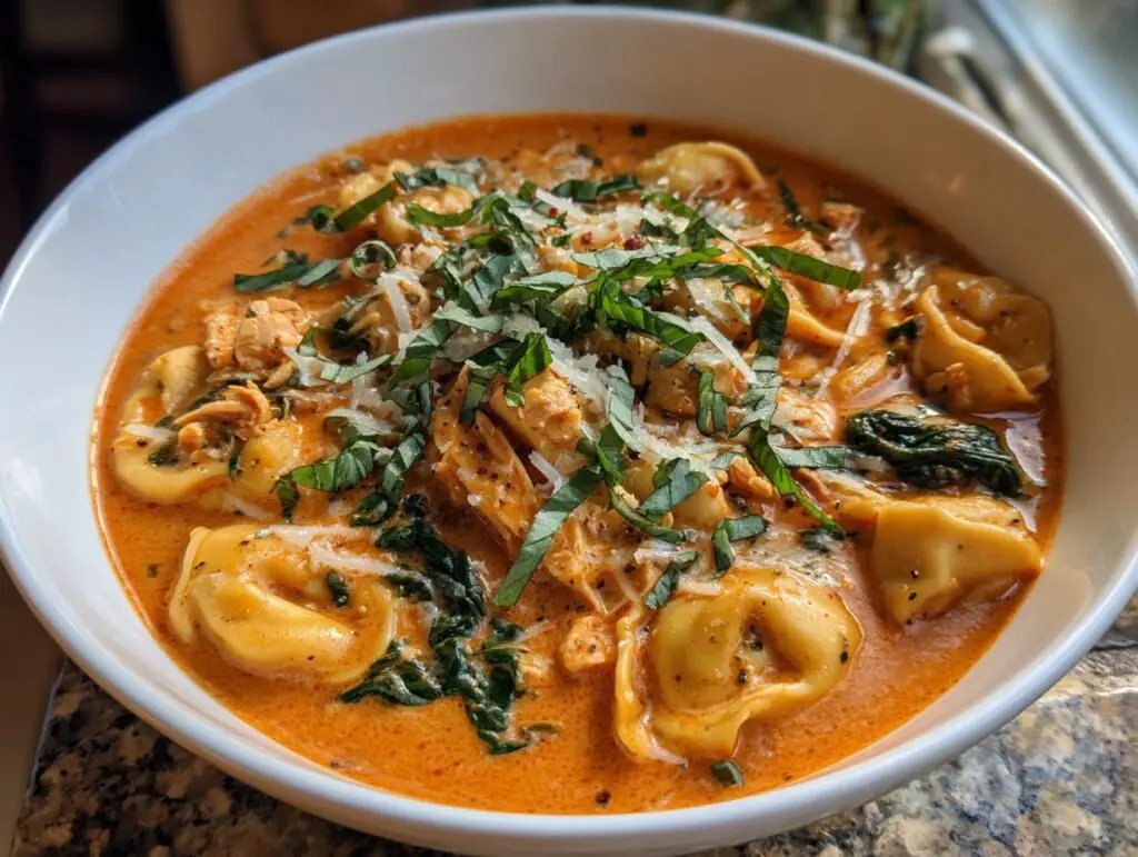 One Pot Creamy Tomato Basil Tortellini Soup With Chicken
