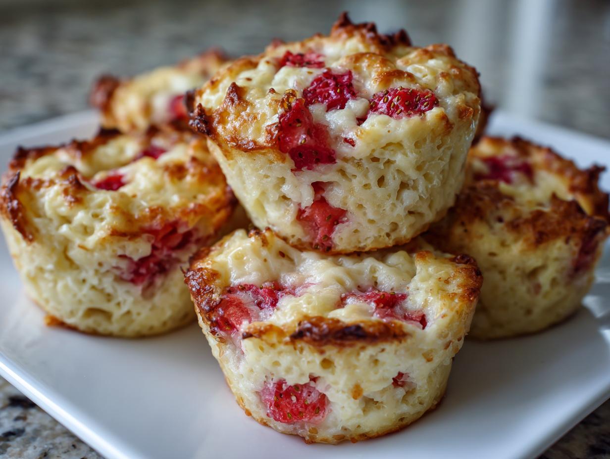 Amazing cottage cheese strawberry pancake bites baked