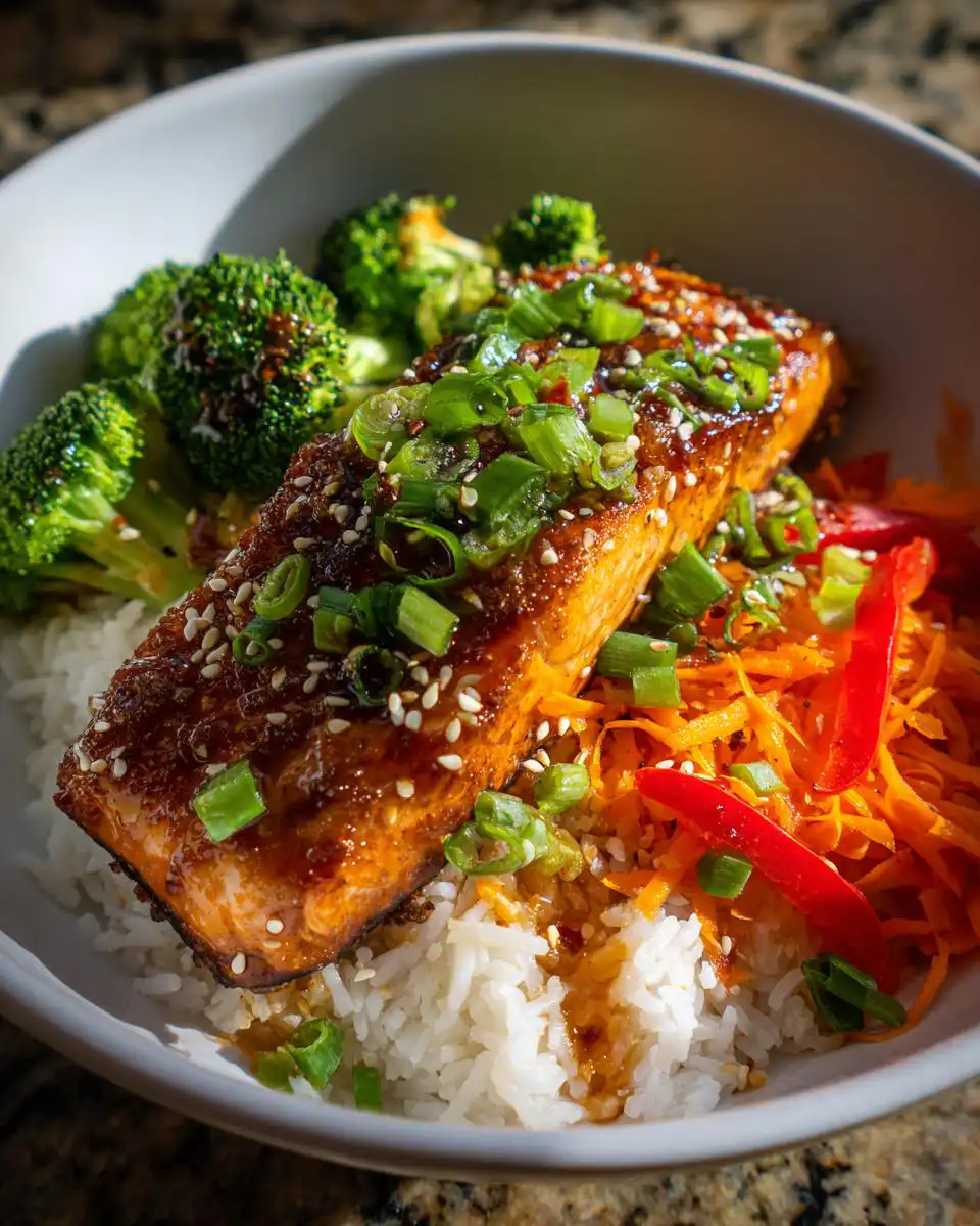 crispy honey ginger salmon bowl - detail 1
