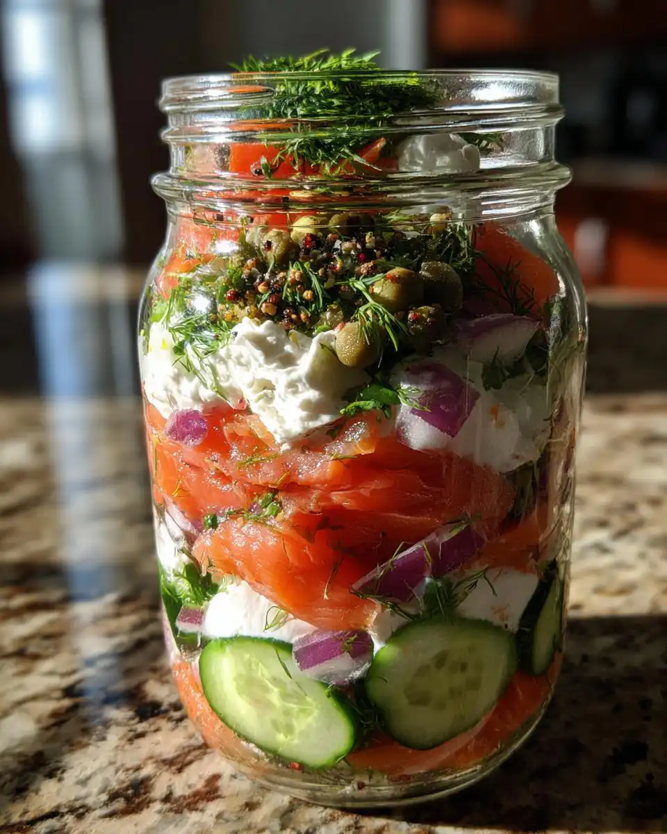 cucumber lox salad jar meal prep - detail 1