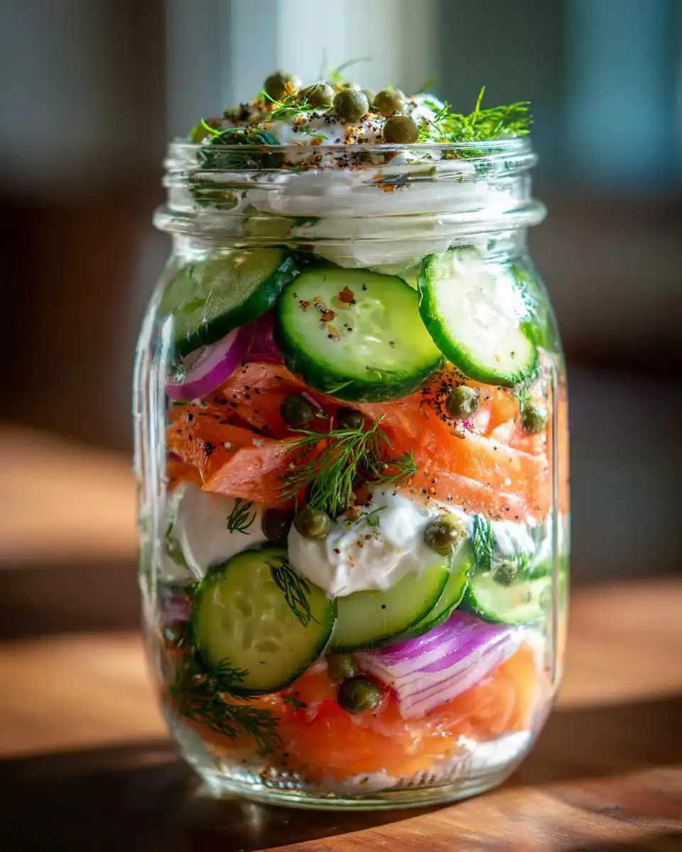 cucumber lox salad jar meal prep - detail 2