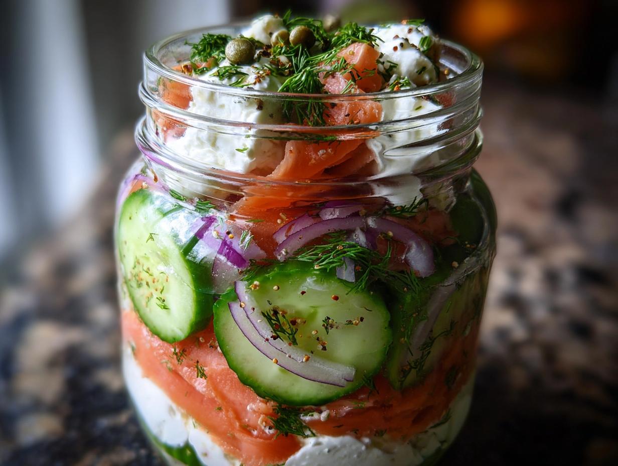 Amazing 15-min cucumber lox salad jar meal prep