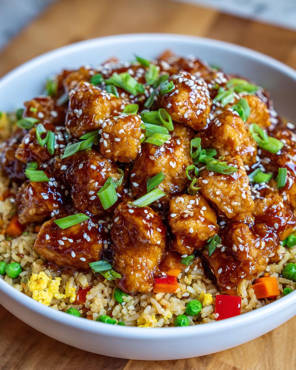 high protein honey sesame chicken rice meal prep - detail 1