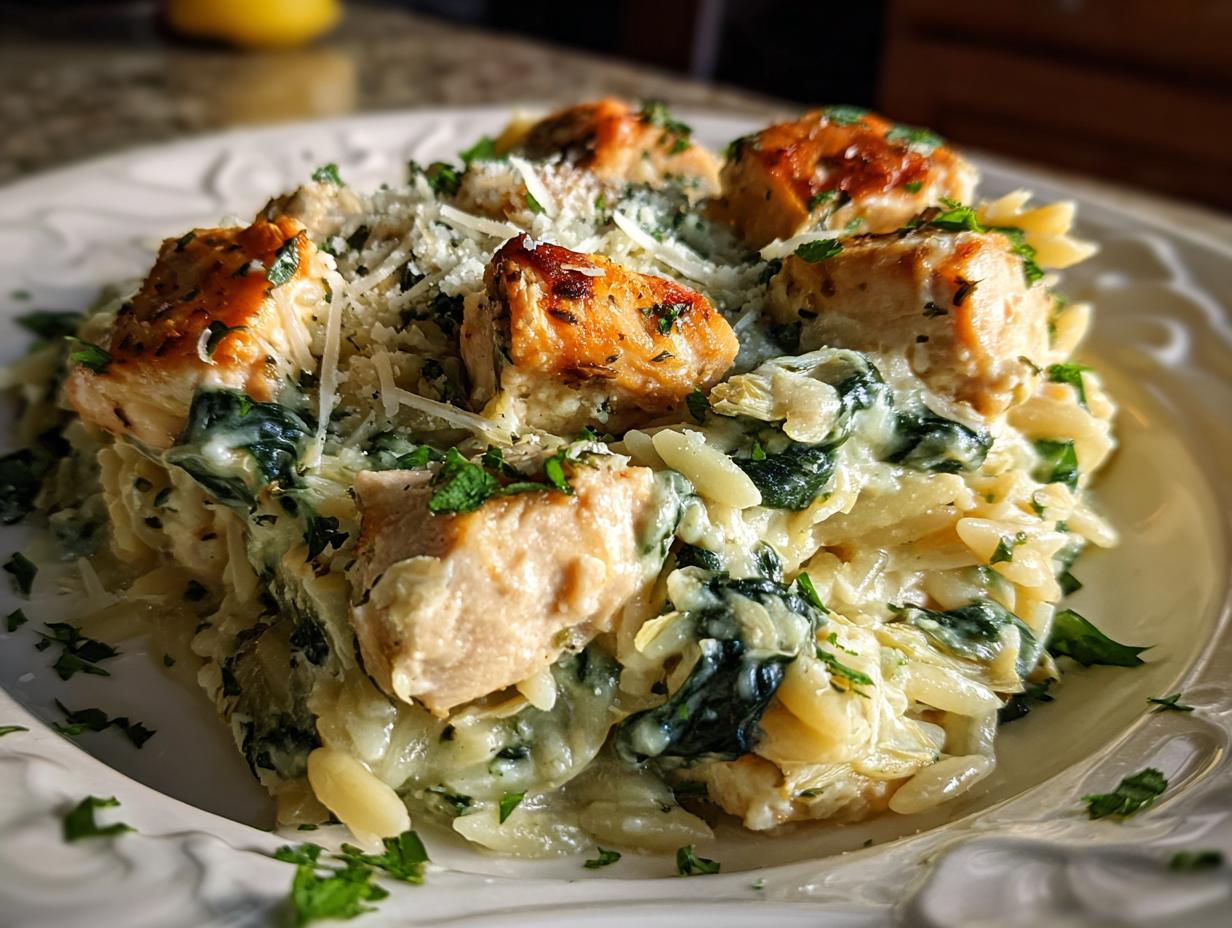 Amazing 42g high protein spinach artichoke chicken bake