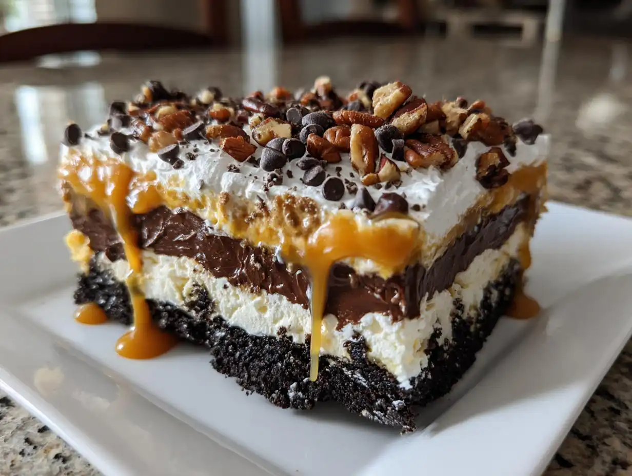 Shocking 5 Layer Chocolate Caramel Lasagna Joy
