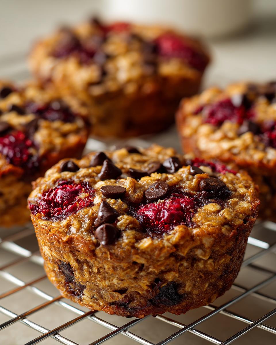 Baked oatmeal banana raspberry cups - detail 1