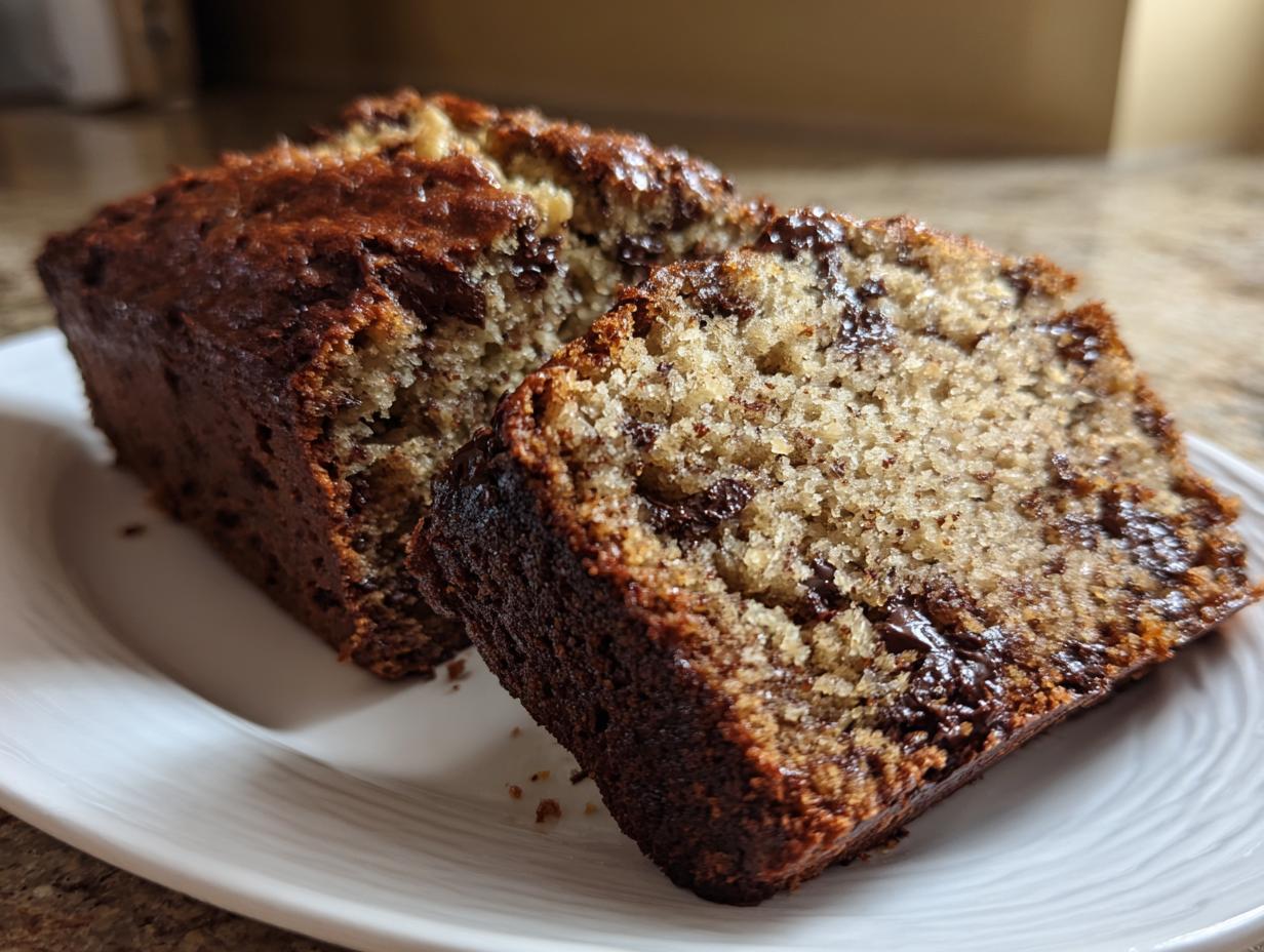 Moist Banana bread with dark chocolate chips 1 trick