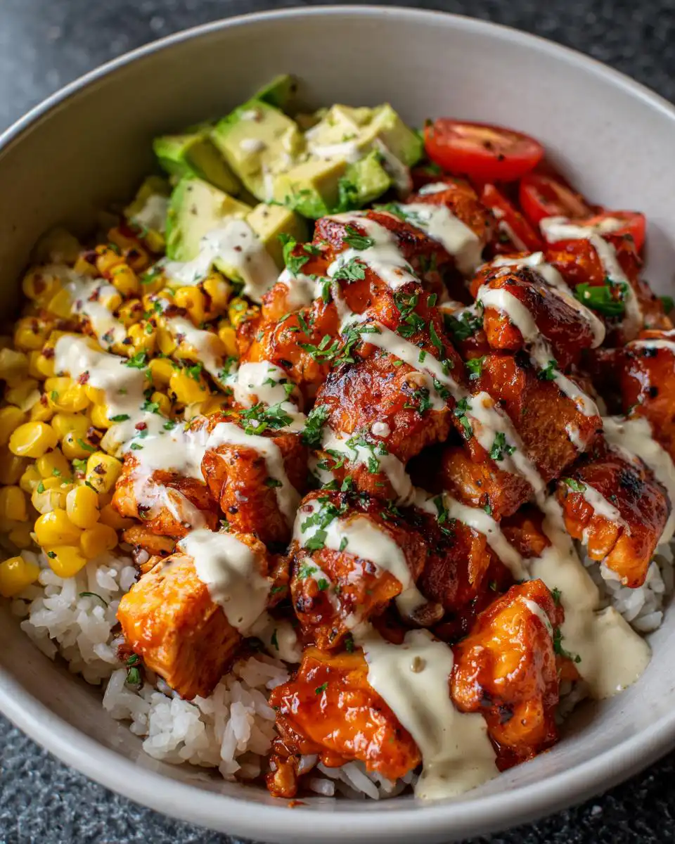 Buffalo Chicken Rice Bowls with Creamy Garlic Dressing - detail 1
