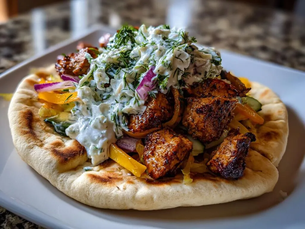 Chicken Pitas with Herby Yogurt Slaw
