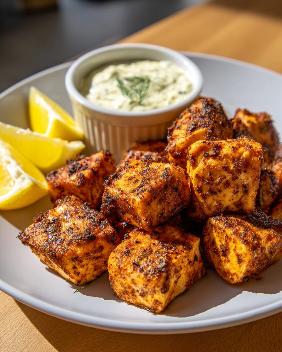 Crispy Air Fryer Salmon Bites with Lemon Yogurt Dip - detail 1