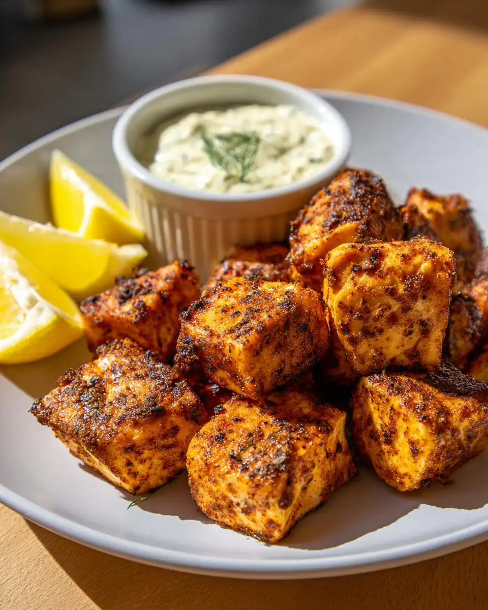 Crispy Air Fryer Salmon Bites with Lemon Yogurt Dip - detail 1