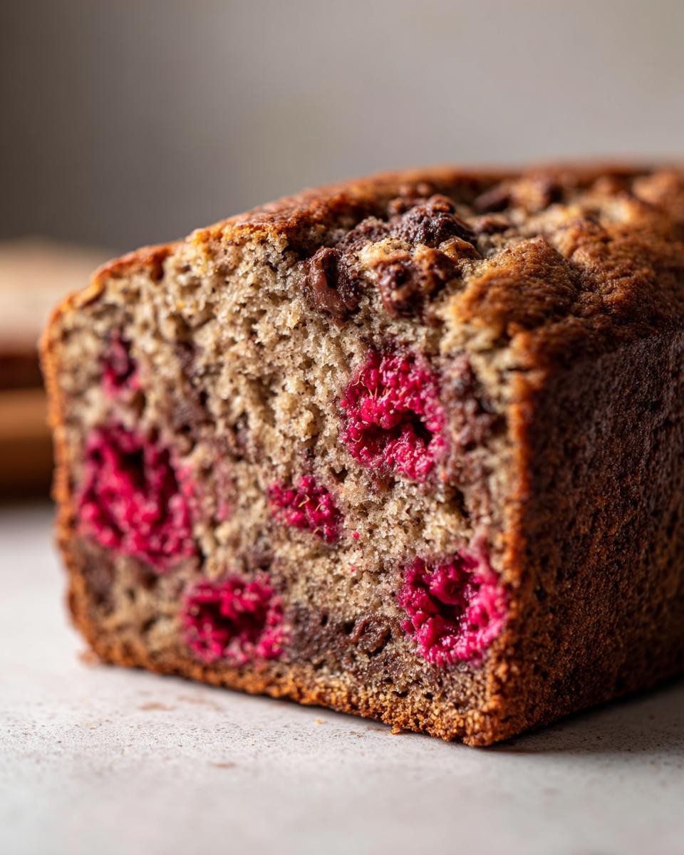 Dark chocolate raspberry banana bread - detail 1