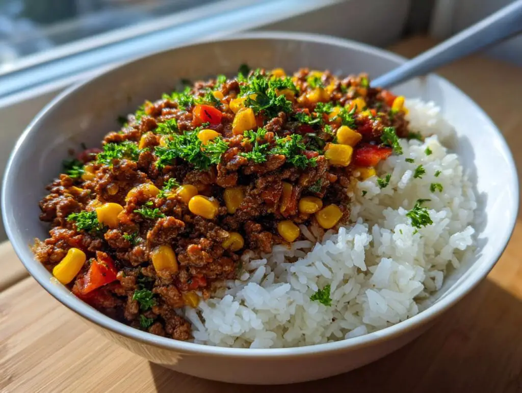 Ground beef rice bowls