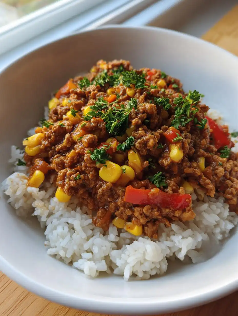 Ground beef rice bowls - detail 2