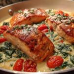 Light Creamy Tuscan Spinach Salmon Skillet