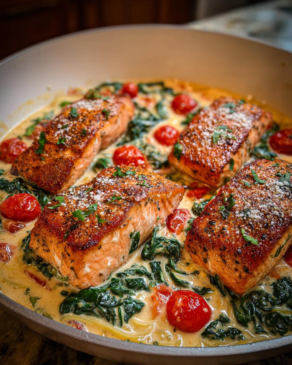 Light Creamy Tuscan Spinach Salmon Skillet - detail 2