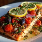 One Pan Mediterranean Tomato Olive Baked Salmon