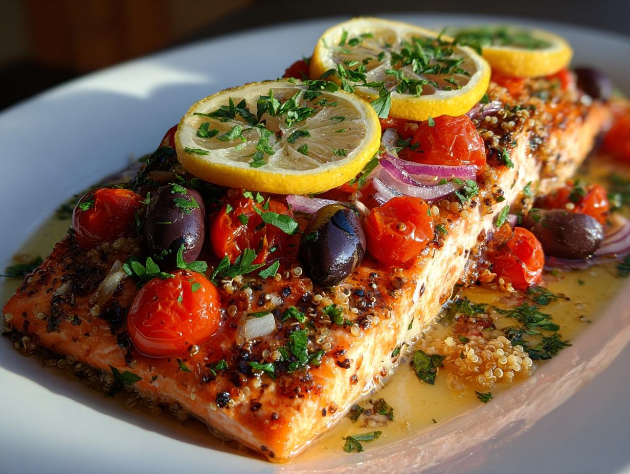 Amazing 1 Pan Mediterranean Tomato Olive Baked Salmon