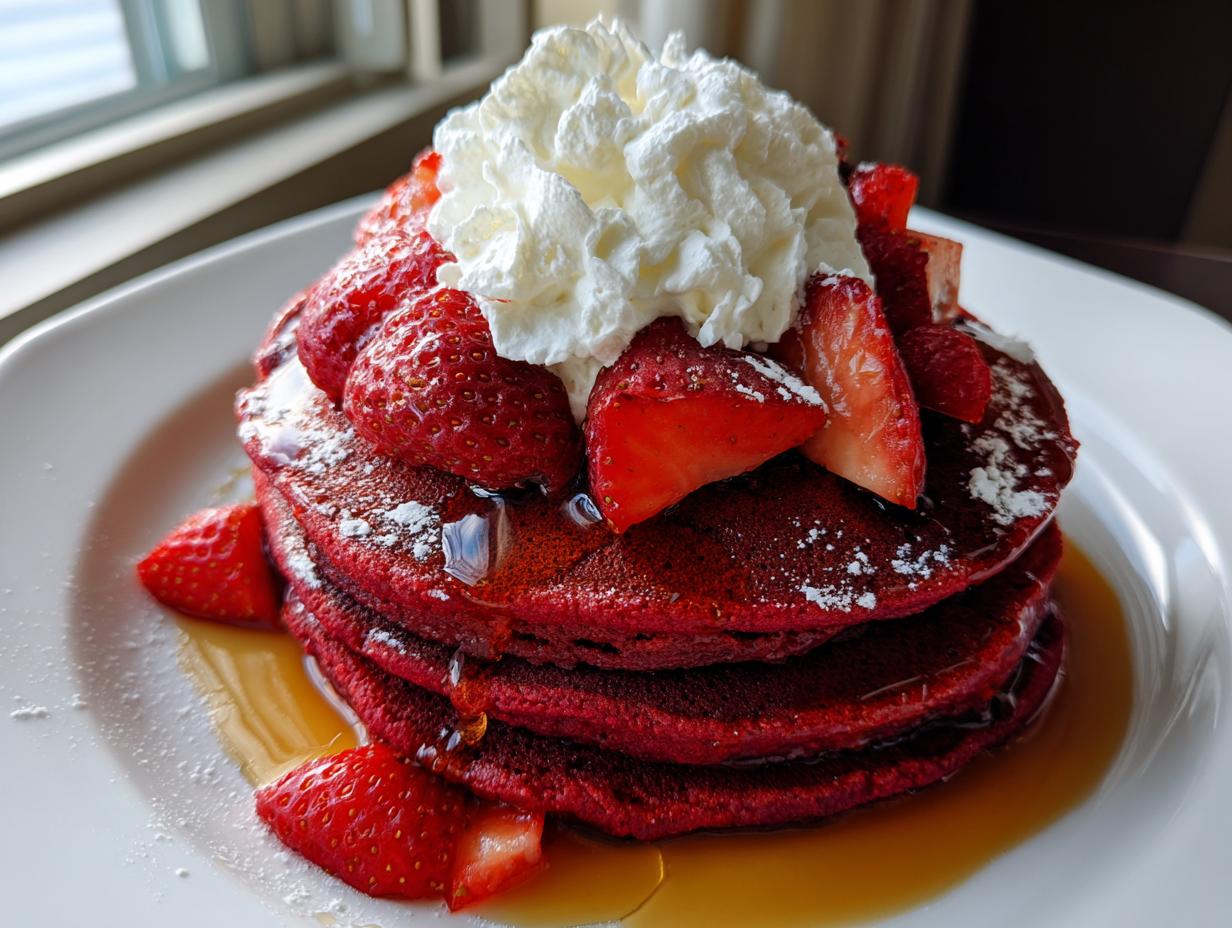 Amazing 350 Calorie Red Velvet Pancakes
