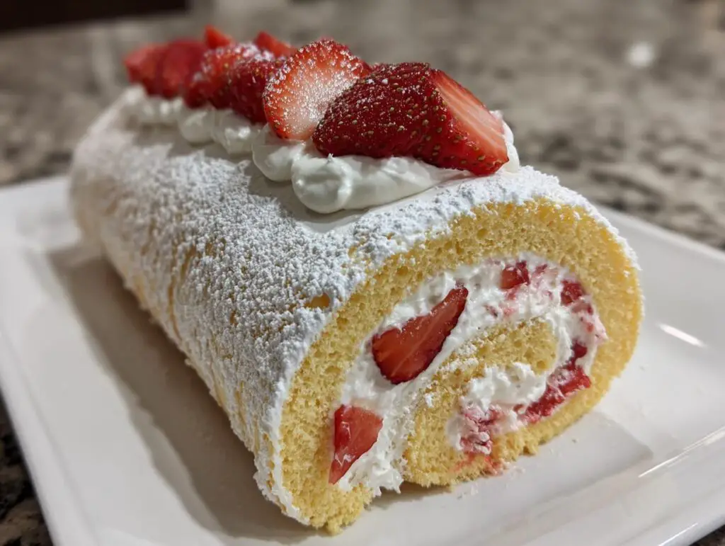 Rolled strawberry shortcake cake