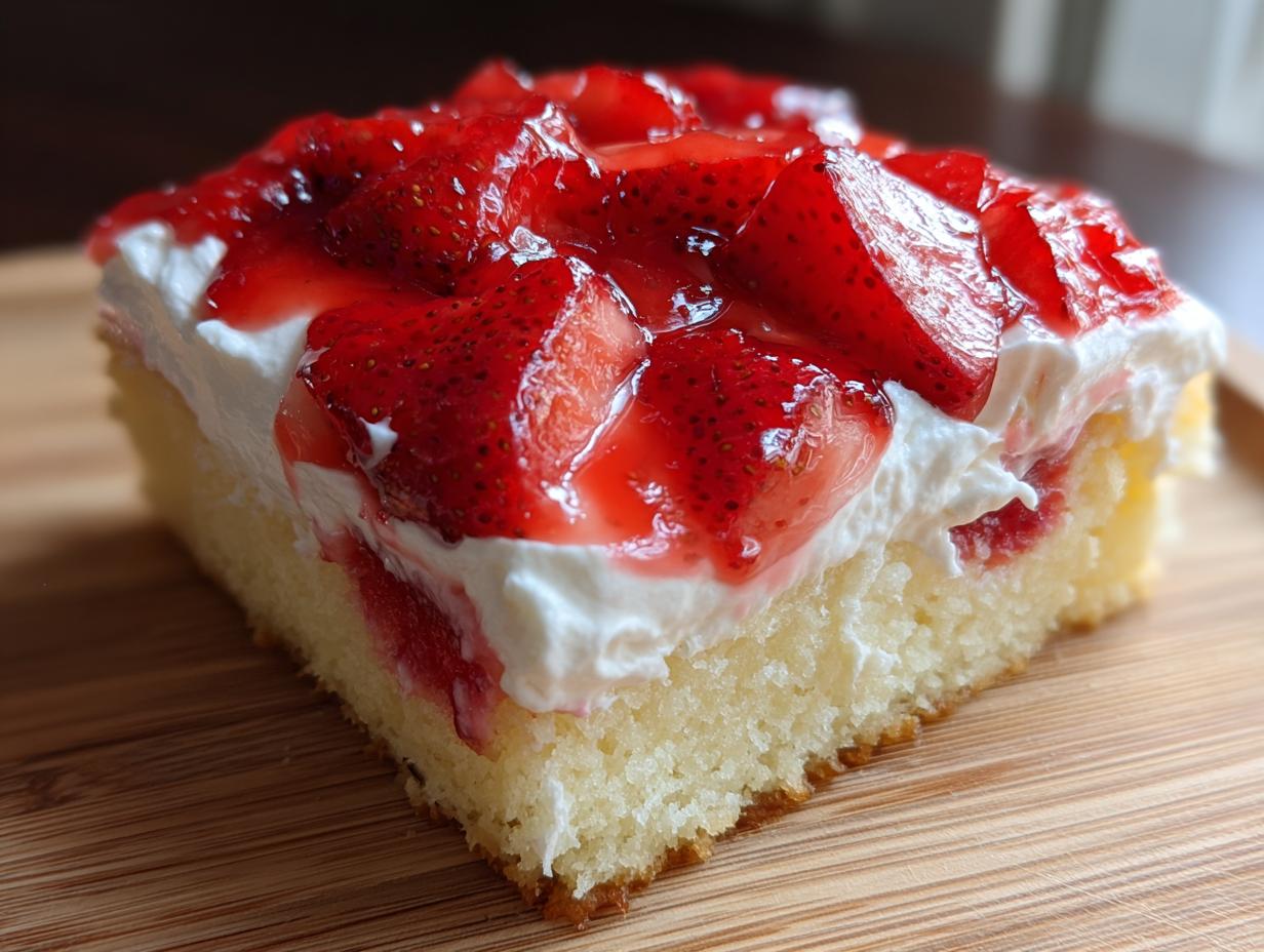 Stunning Strawberry shortcake poke cake in 15 servings