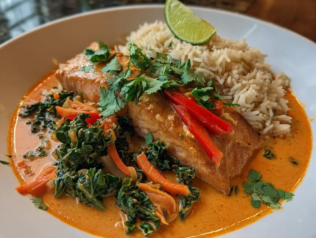 Thai Coconut Curry Salmon with Veggie Rice