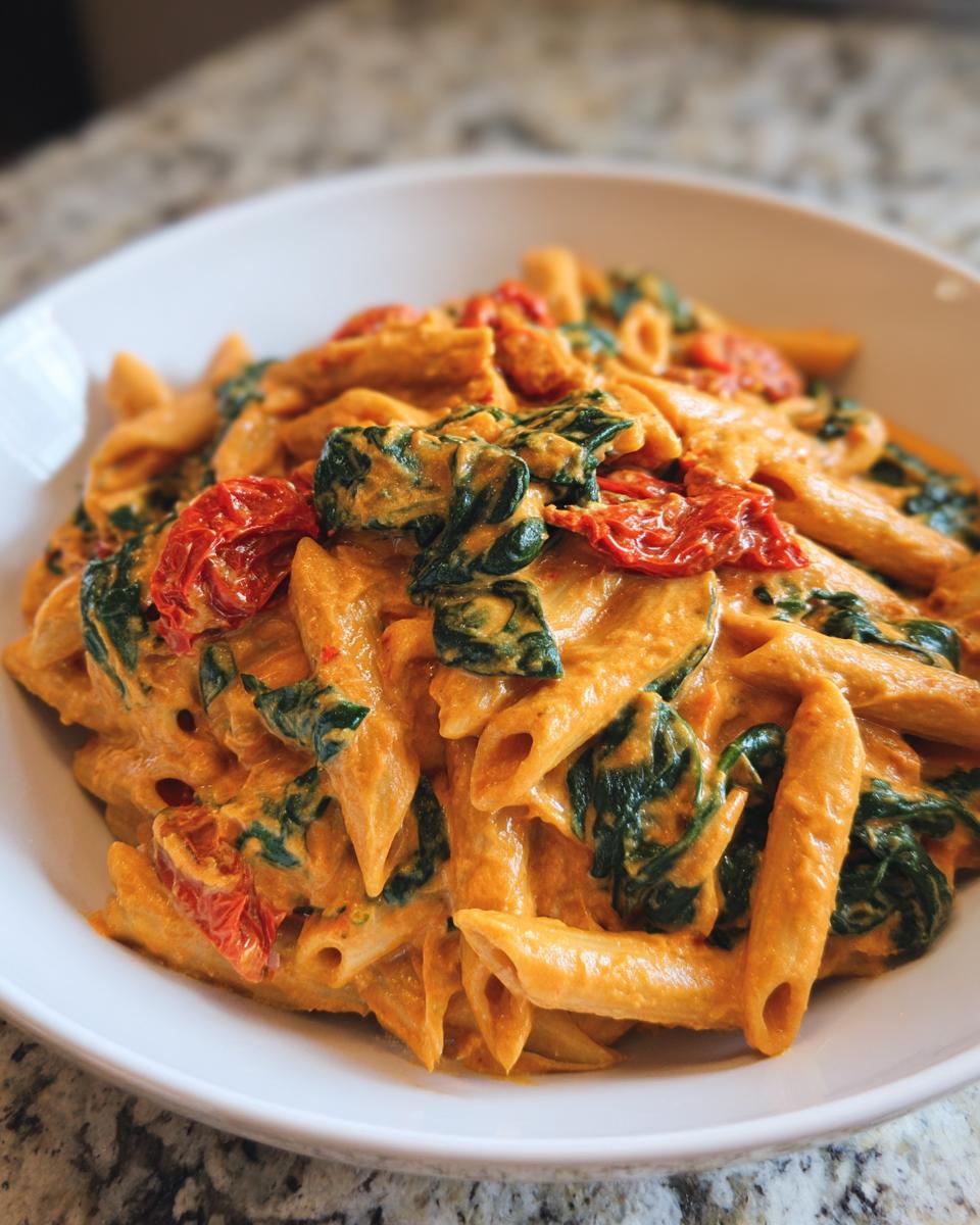 creamy sun-dried tomato vegan pasta - detail 1
