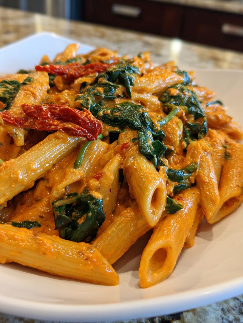 creamy sun-dried tomato vegan pasta - detail 2