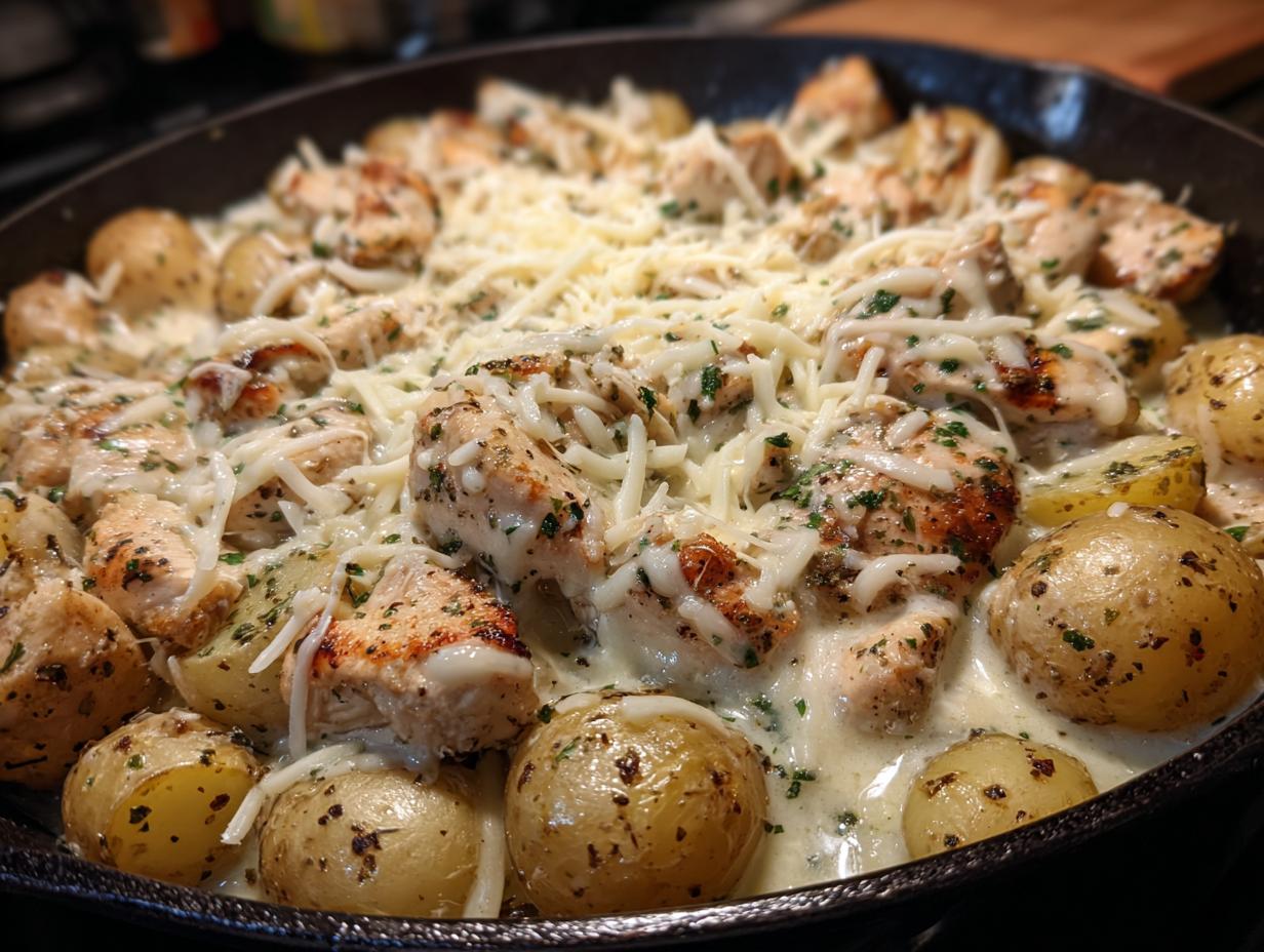Amazing 450 Calorie garlic parmesan chicken potatoes