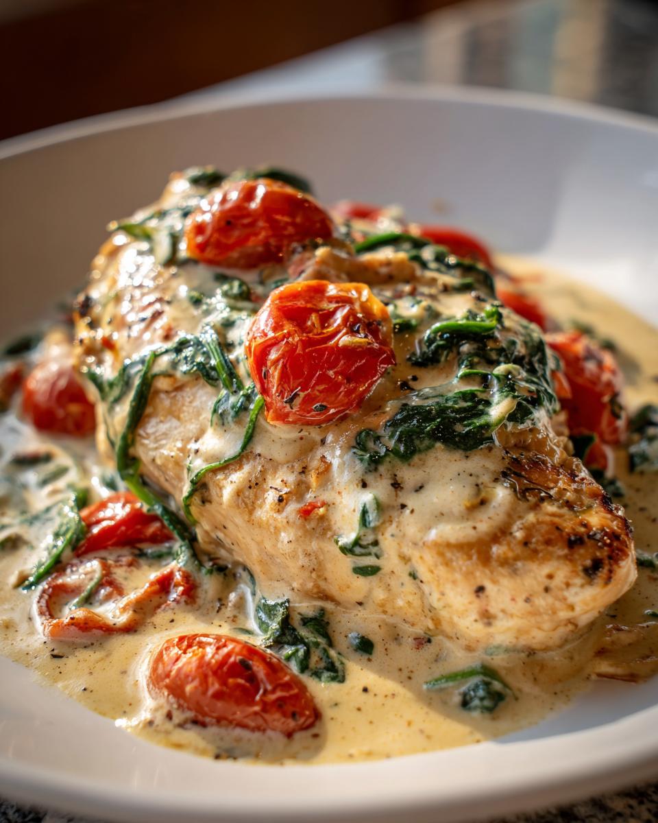 healthy creamy tuscan chicken - detail 1