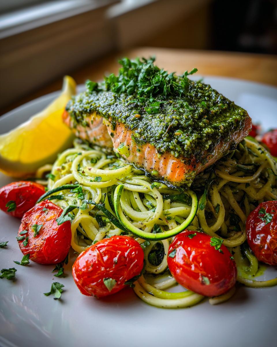 pesto salmon zoodles - detail 1