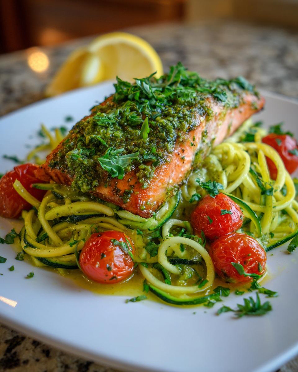 pesto salmon zoodles - detail 2