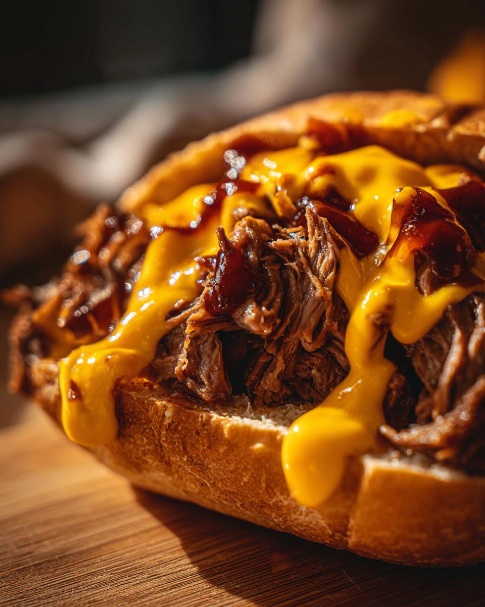 slow cooker beef cheddar sandwiches - detail 1