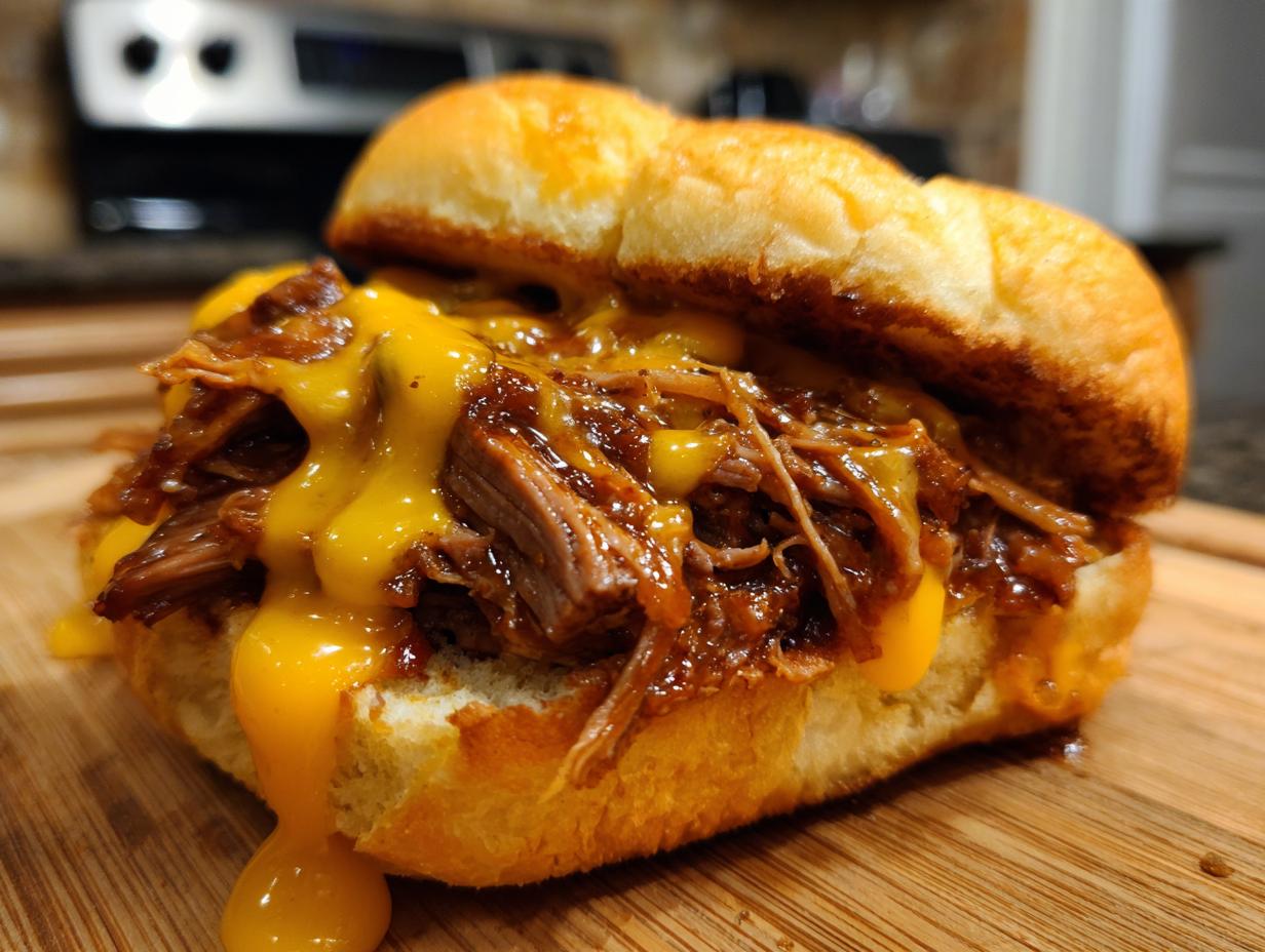 Amazing 5-minute slow cooker beef cheddar sandwiches