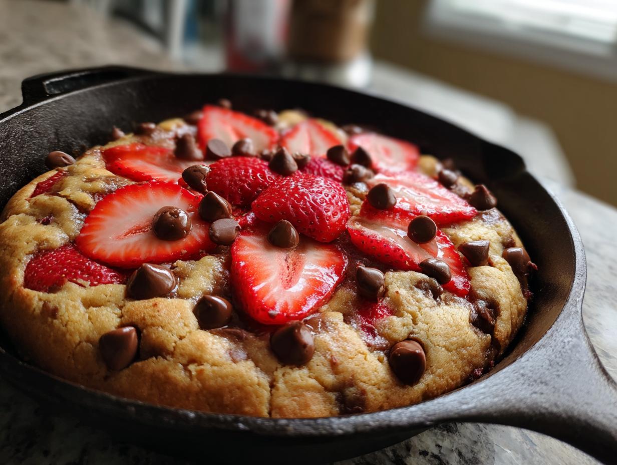 Amazing 1-Hour Strawberry Chocolate Chip Skillet Cookie