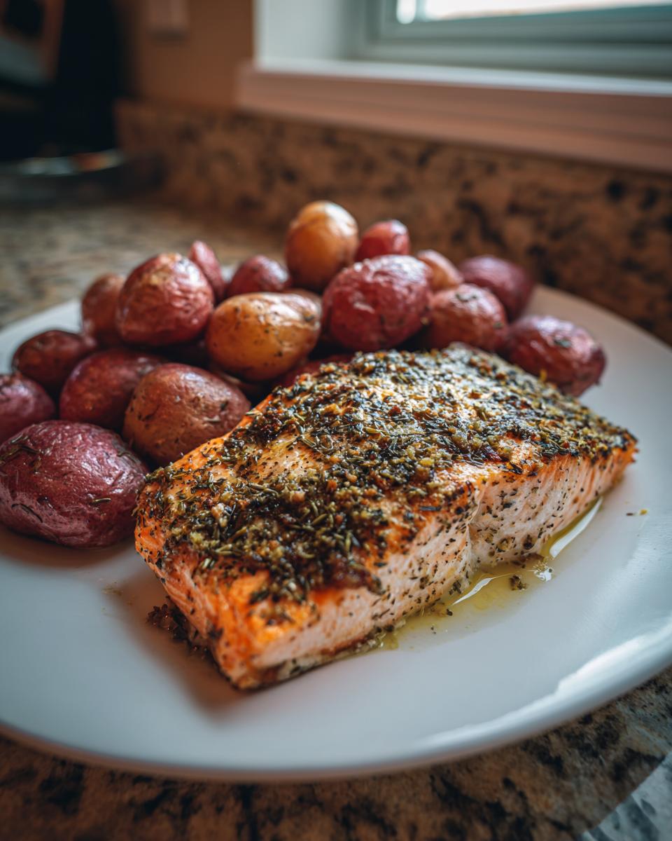Air fryer herb crusted salmon and potatoes - detail 1
