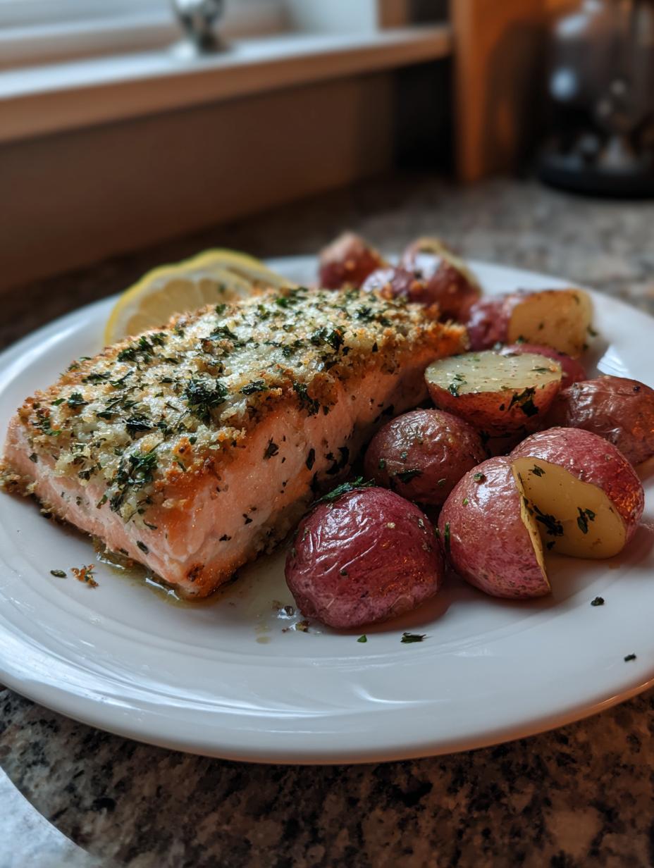 Air fryer herb crusted salmon and potatoes - detail 2