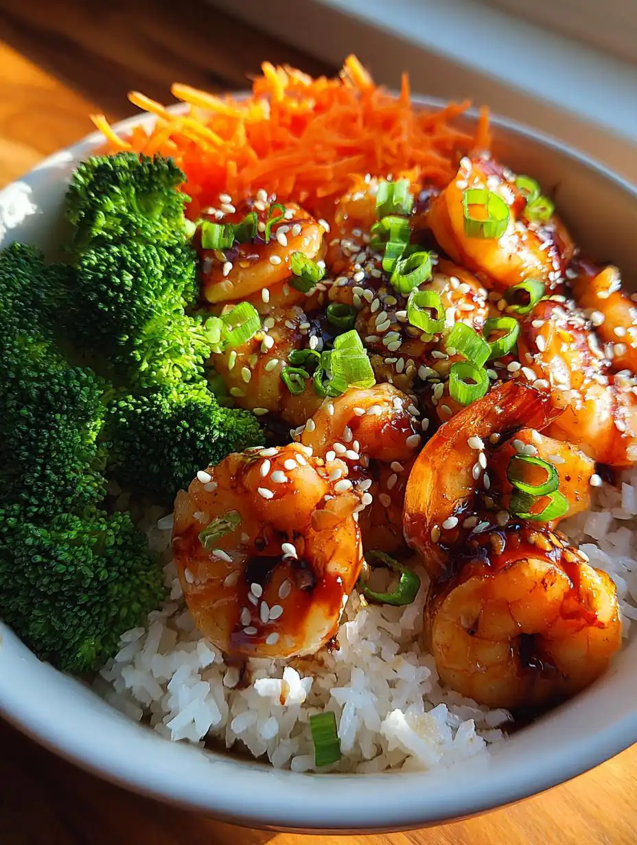 Air fryer teriyaki shrimp bowl - detail 2