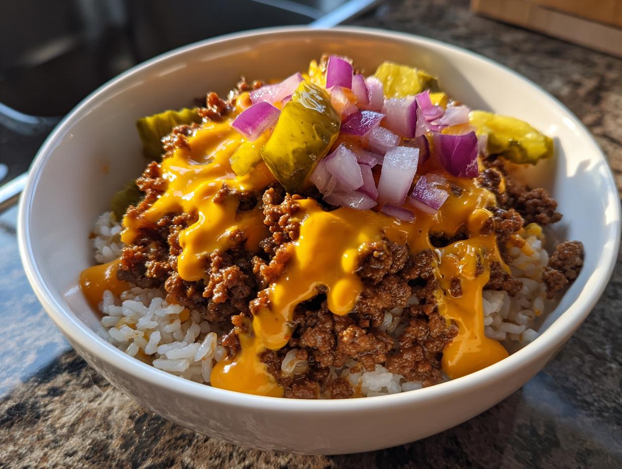 Amazing 1 Cheeseburger Rice Bowl with Special Sauce