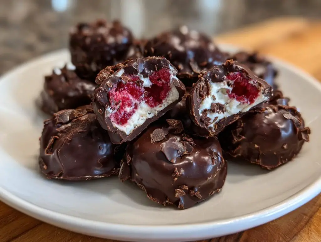 Chocolate frozen raspberries